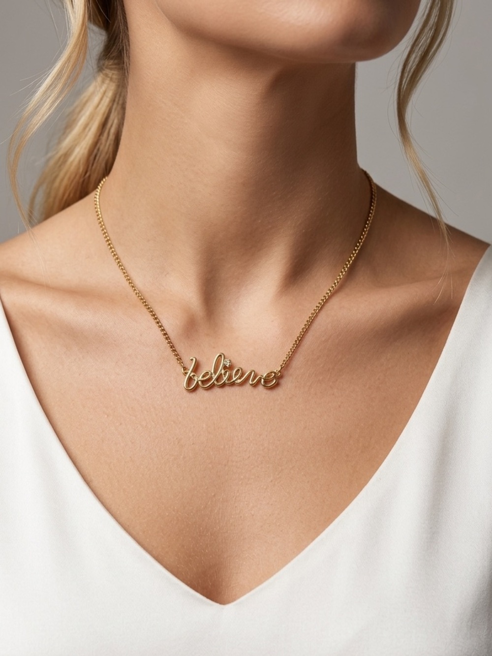Believe Script Necklace | Gold Inspirational Nameplate Pendant
